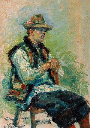 Young Farmer Seated by Erno Erb Oil Painting