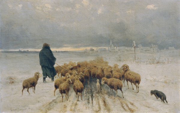 Main Product Photo of Heimkehrende Schafherde  Painting by Ernst Adolph Meissner