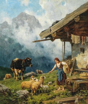 Morgen auf der Alm by Ernst Adolph Meissner Oil Painting