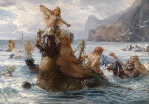 Corlin Nixen Und Kentauren Beim Bade by Ernst Albert Fischer Oil Painting