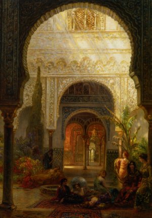 The Patio della Reina - The Alcazar Sevilla by Ernst Carl Eugen Koerner Oil Painting