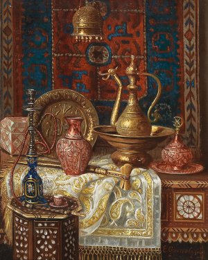 A Still Life with Oriental Objects by Ernst Czernotzky Oil Painting