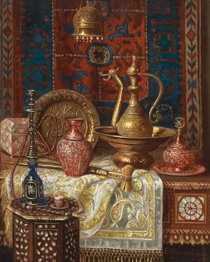 A Still Life with Oriental Objects by Ernst Czernotzky Oil Painting