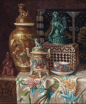 Asiatisches Tischstillleben by Ernst Czernotzky Oil Painting