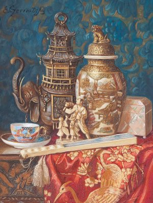 Stillleben Mit Asiatika by Ernst Czernotzky Oil Painting