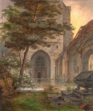 A Portal of a Church by Ernst Ferdinand Oehme Oil Painting