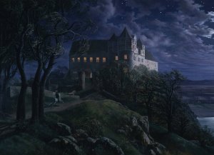 Burg Scharfenberg at Night by Ernst Ferdinand Oehme Oil Painting