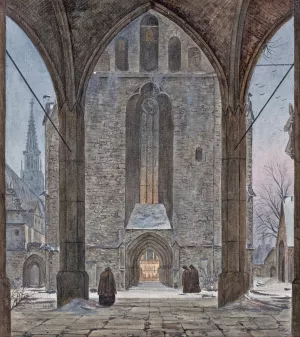 Cathedral in Winter by Ernst Ferdinand Oehme Oil Painting