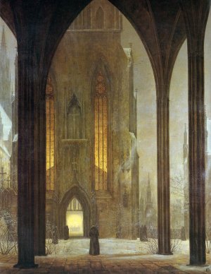 Cathedral in Winter by Ernst Ferdinand Oehme Oil Painting