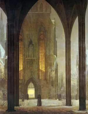 Cathedral in Winter by Ernst Ferdinand Oehme Oil Painting