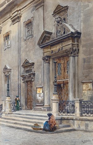In front of the Jesuit church in Vienna by Ernst Graner Oil Painting