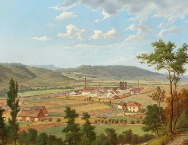 View of a Factory in usti nad Labem by Ernst Gustav Doerell - Hand-Painted Oil Painting Reproduction