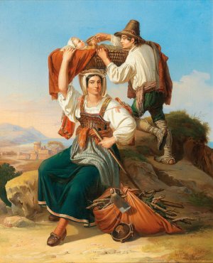 Family Resting on their Return Home by Ernst Heinrich Wilhelm Hampe Oil Painting