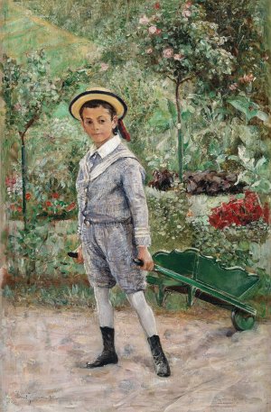 Boy with a Wheelbarrow by Ernst Josephson Oil Painting
