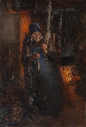 Old Woman Spinning by Ernst Josephson Oil Painting
