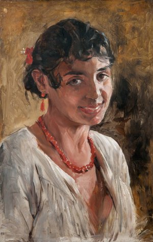 Smiling Spanish Girl, Study by Ernst Josephson Oil Painting