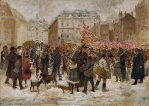 Weihnachtsmarkt am Hof in Wien by Ernst Juch Oil Painting