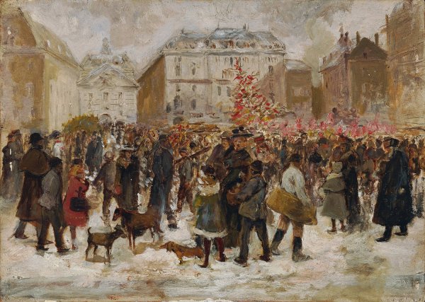 Weihnachtsmarkt am Hof in Wien  by Ernst Juch - Hand-Painted Oil Painting Reproduction