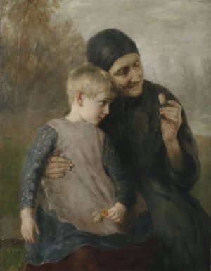 Bauerin mit Enkelin vor Landschaftshintergrund by Ernst Karl Georg Zimmermann Oil Painting