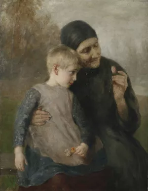 Bauerin mit Enkelin vor Landschaftshintergrund by Ernst Karl Georg Zimmermann Oil Painting