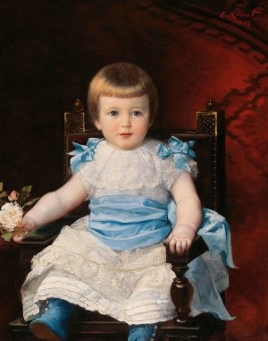 Portrait of a little girl sitting by Ernst Klimt Oil Painting