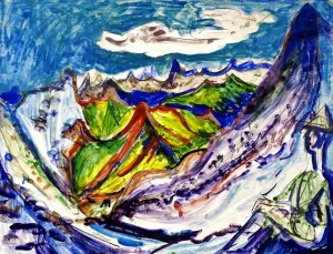 A Mountain View with Wanderer by Ernst Ludwig Kirchner - Oil Painting Reproduction