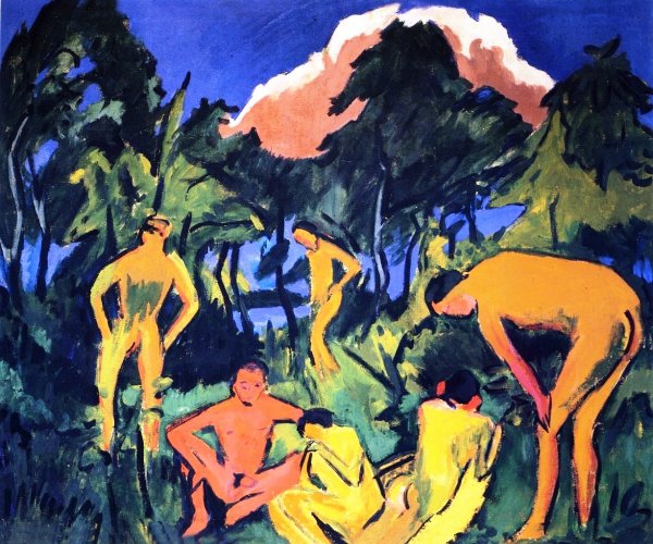 Main Product Photo of Akte in der Sone, Moritzburg Painting by Ernst Ludwig Kirchner
