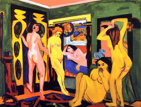 Main Product Photo of Badende im Raum Painting by Ernst Ludwig Kirchner