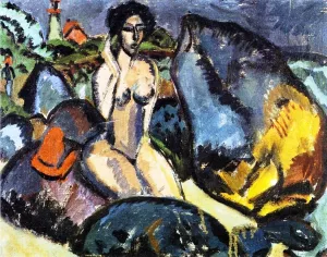 Badende Zwischen Steinen by Ernst Ludwig Kirchner Oil Painting