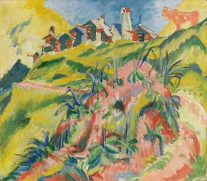Bergdorf mit rosa Kuh Oil painting by Ernst Ludwig Kirchner