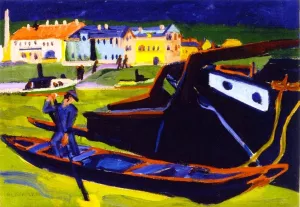 Boats on the Elbe near Dresden Oil painting by Ernst Ludwig Kirchner