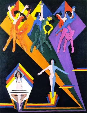 Dancing Girls in Rays of Color by Ernst Ludwig Kirchner Oil Painting