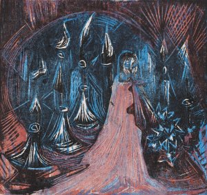 Der Mann mit dem zweischneidigen Schwert. - Vision der sieben Leuchter by Ernst Ludwig Kirchner Oil Painting