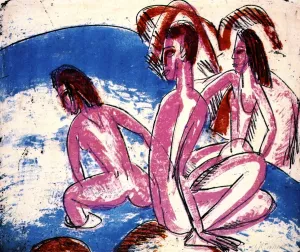 Drei Badende an Steinen painting by Ernst Ludwig Kirchner
