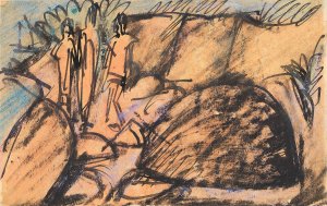 Drei Figuren auf Fehmarn by Ernst Ludwig Kirchner Oil Painting