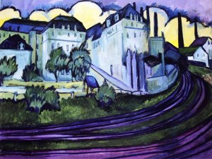Einfahrt zum Altstadter Guterbahnhof Dresden Oil painting by Ernst Ludwig Kirchner