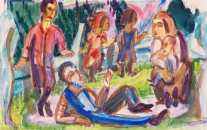 Familie auf der Wiese by Ernst Ludwig Kirchner Oil Painting