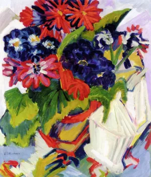 Flower Pot and Sugar Bowl by Ernst Ludwig Kirchner - Oil Painting Reproduction