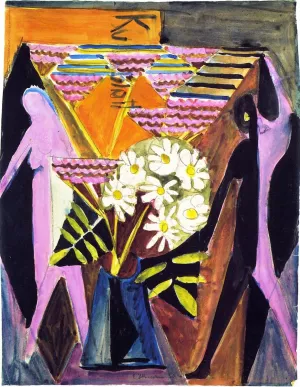 Flowers and Figures by Ernst Ludwig Kirchner Oil Painting