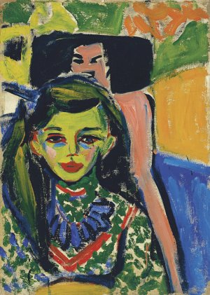 Franzi in front of carved chair by Ernst Ludwig Kirchner Oil Painting