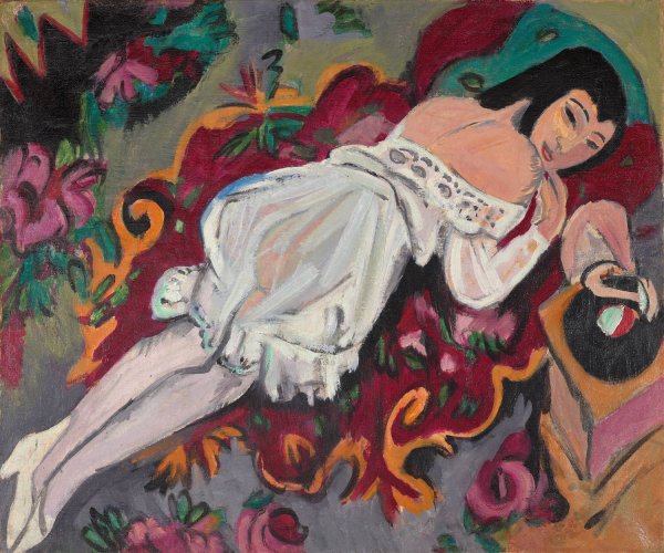 Main Product Photo of Girl in White Chemise  Painting by Ernst Ludwig Kirchner