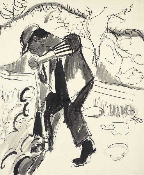 Grabender Bauer  by Ernst Ludwig Kirchner - Hand-Painted Oil Painting Reproduction