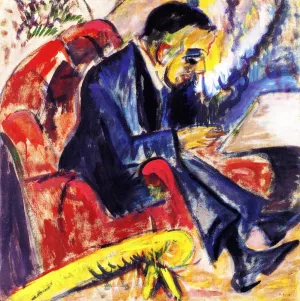 Man Sitting on a Park Bench by Ernst Ludwig Kirchner - Oil Painting Reproduction