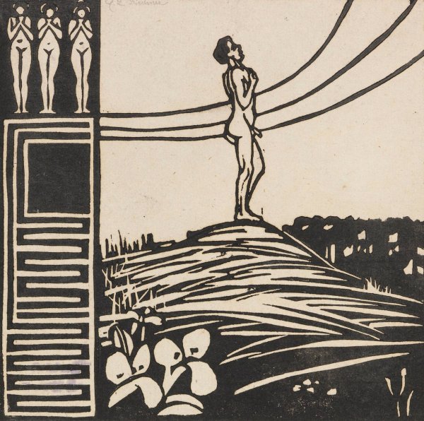 Mannliche Figur auf einem Berg  by Ernst Ludwig Kirchner - Hand-Painted Oil Painting Reproduction
