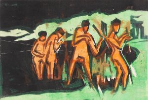 Mit Schilf werfende Badende by Ernst Ludwig Kirchner Oil Painting