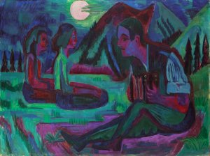 Night Moon, Accordion Player by Moonlight by Ernst Ludwig Kirchner Oil Painting