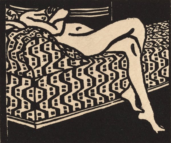 Nude Girl Lying on a Sofa  by Ernst Ludwig Kirchner - Hand-Painted Oil Painting Reproduction