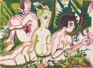 Nude Women with a Child in the Forest by Ernst Ludwig Kirchner Oil Painting