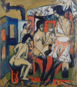 Nudes in Studio by Ernst Ludwig Kirchner Oil Painting