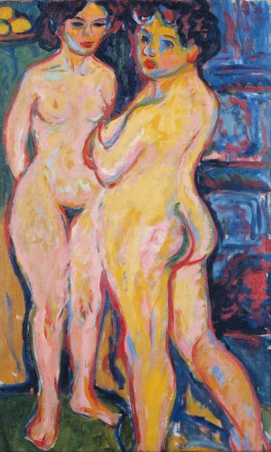 Nudes Standing by Stove by Ernst Ludwig Kirchner Oil Painting